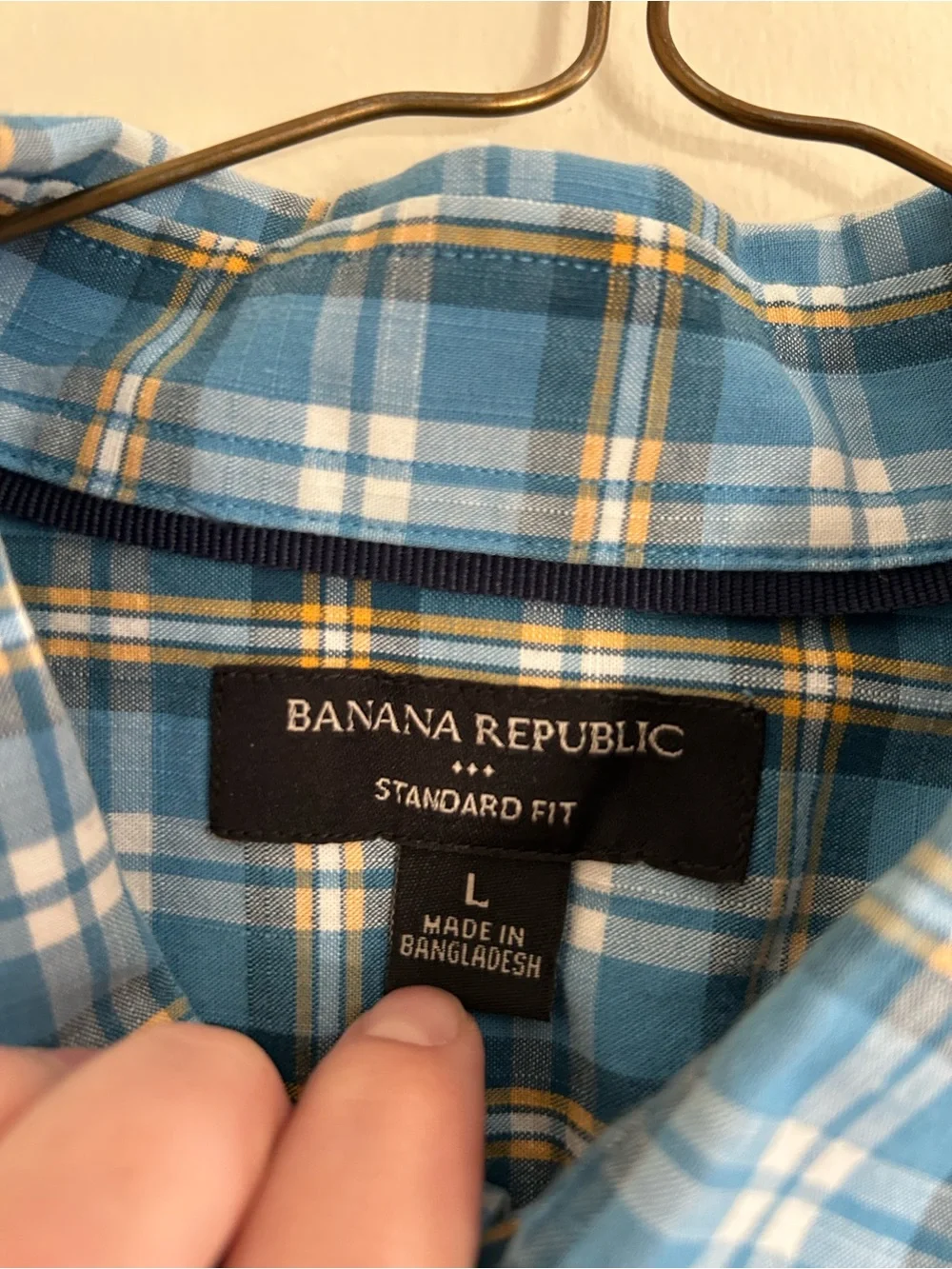 Men's Blue Plaid Button-Up Shirt banana republic size large